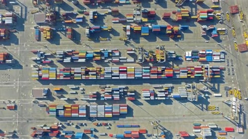 container ship port drone aerial shot