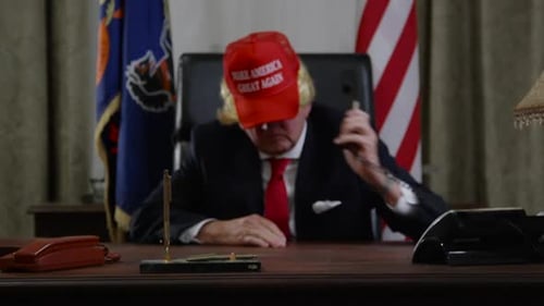 Trump President making phone calls in oval office HD