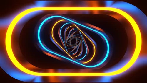 Orange And Blue Neon Spiral Ellipse Tunnel Background Vj Loop In 4K
