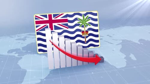 British Indian Ocean Territory Flag With Decrease Bar Chart Graph And Arrow Red