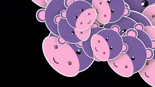 Cartoon hippopotamus Animal Transition with alpha channel. 4K