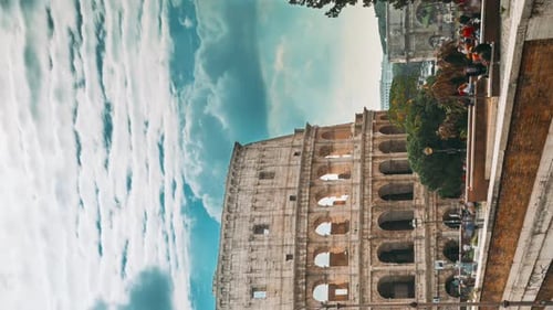 Vertical Footage Rome Italy Colosseum Flavian Amphitheatre Touristic Landmarks In Summer Time Famous