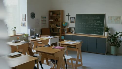 Empty Classroom in Modern Christian School