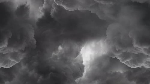 fly towards cloud storm and lightning flash in dark sky 4k