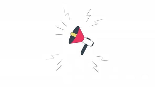 Animated Flat Design Megaphone Announcing with Sound Waves