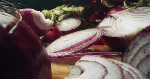 Close Up of Sliced Red Onion on Cutting Board