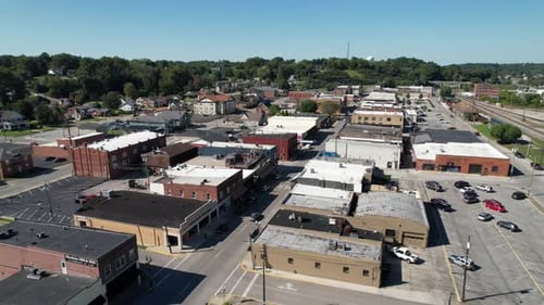 corbin kentucky aerial push into town, small town america, small town usa, middle america, america,