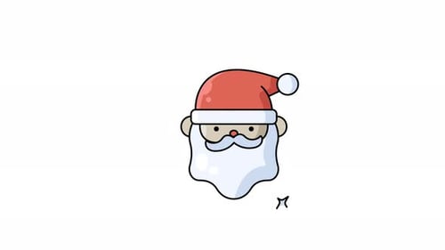 Flat Design Santa Head Christmas Icon Animation