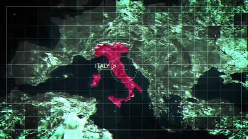 Glitch World Map with Highlighted Italy Location