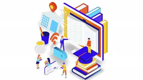 Isometric Flat Design Animation of Online Education Concept