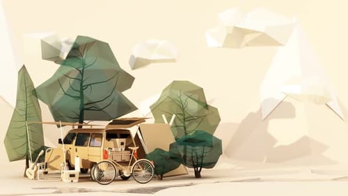 Low Poly Camper Van Camping Adventure Scene Animation