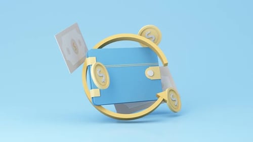 Animated 3D Financial Transaction Concept with Wallet, Money, and Arrow