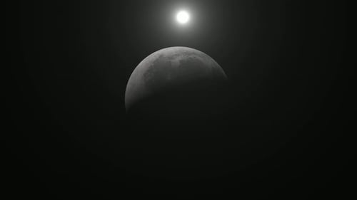 Rotating Moon and Distant Light Source in Dark Space