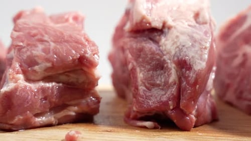 Close Up of Raw Pork Meat on Board