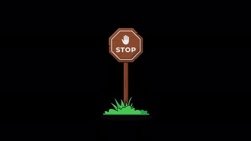 Animiertes Stoppschild aus Holz auf einer Stange, Video, transparent