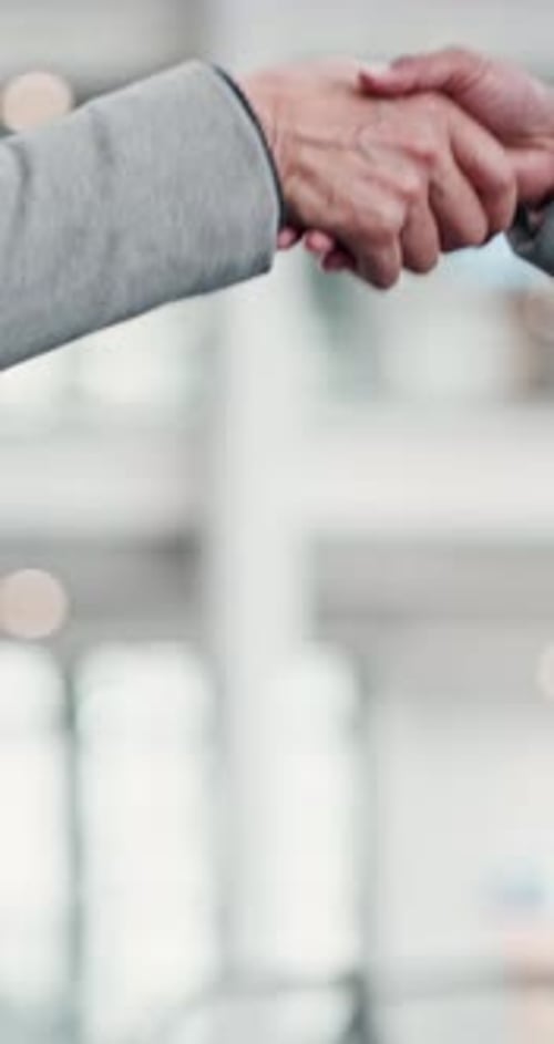 Handshake, hiring and hands of business people in office for teamwork, collaboration