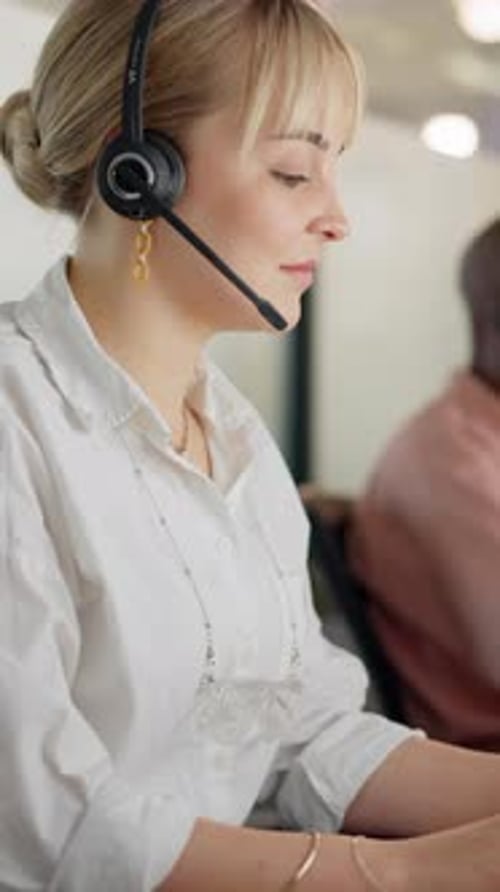 Customer service, woman or typing in call center for support, telecom information or HR advice