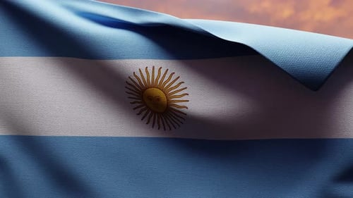 Realistic Argentina Flag Waving in Wind with Sunlight