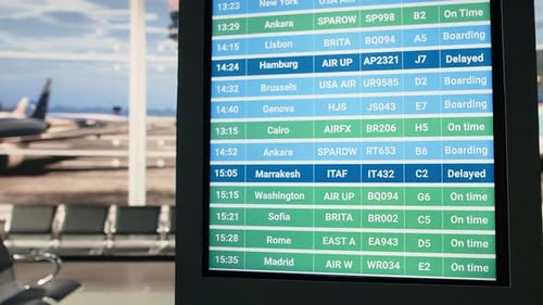 Screen Listing Flight Schedules and Boarding Gates in Airport with No People