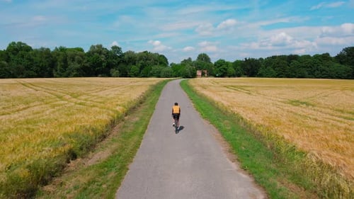 Mann fährt Rennrad auf Landweg während des Radfahrertrainings an sonnigen Tagen