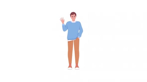 Flat Design Animated Male Character Waving