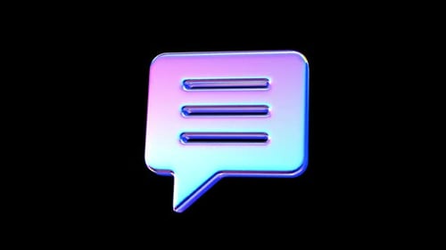 Iridescent Glossy Futuristic Neon 3D Comment Icon Object Loop on Transparent Alpha Channel