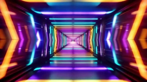 Futuristic Sci Fi Neon Tunnel with Vibrant Glowing Lights