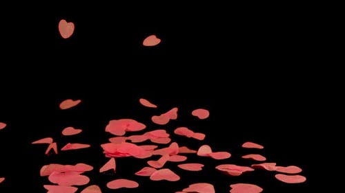 Falling heart-shaped confetti. Slow motion. Alpha channel included.