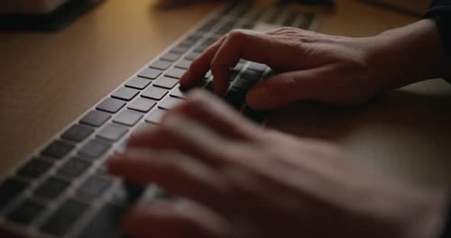 Typing On Computer Keyboard Late Office Working Business Corporate