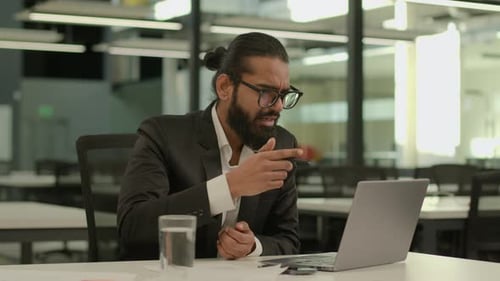 Stressed Angry Mad Aggressive Indian Male Employer Leader Arabian Entrepreneur Business Man Muslim