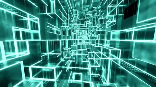 Futuristic Neon Cube Tunnel Animation