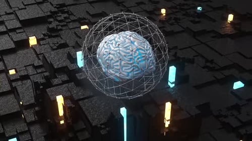 Artificial intelligence brain animation. Futuristic human brain interface concept.