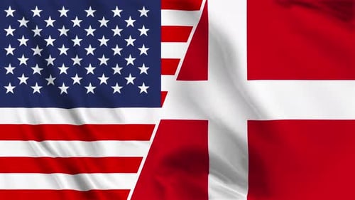 Waving United States and Denmark Flags Background Loop
