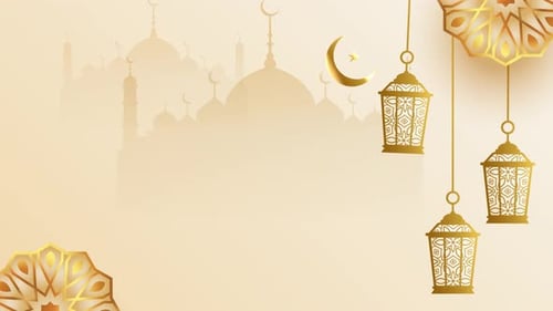 Animated Golden Lanterns and Mosque for Ramadan Eid