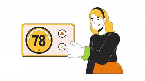 Animated Flat Design Illustration of Person Adjusting Thermostat