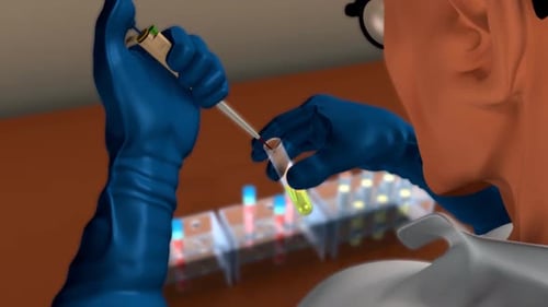 Animated Scientist Performing Medical Lab Experiment