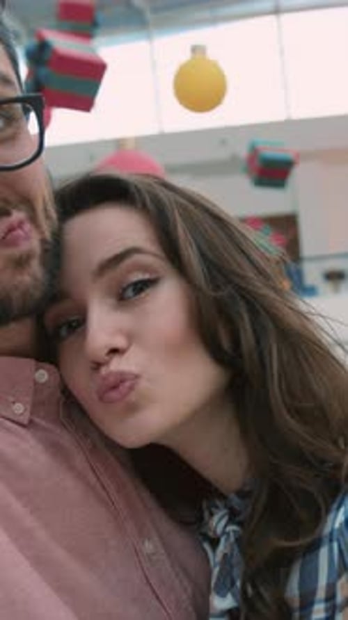 Young Couple Posing for Selfie in Shopping Center
