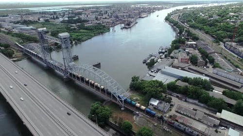 Motorway and Railway Bridges Over Wide River