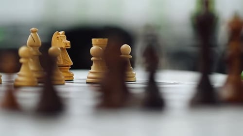 Close-up of Chess Pieces on a Chessboard. Chess Figures, Sport, Hobby