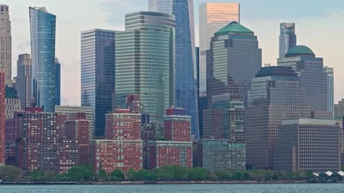 Dramatic backdrop of New York's skyscrapers against the New Jersey horizon