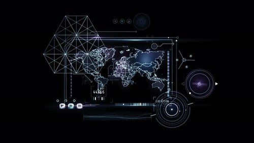 Virtuelle Erdkarte mit Infografikdaten auf dem zukünftigen Gerät