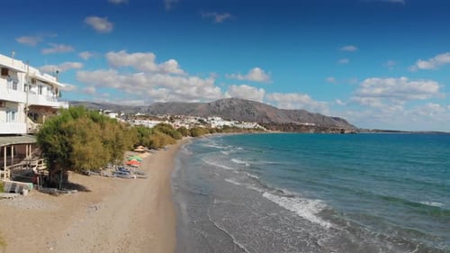 Beach resort and mountain landscape