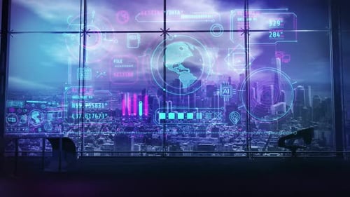 Futuristic HUD Interface Displaying Global Data Analytics