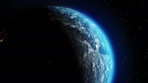 Rotating Earth in Space with City Lights 3D Animation