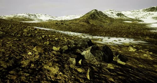 Natural Rocky Landscape with Mountains and Snow Under Soft Light