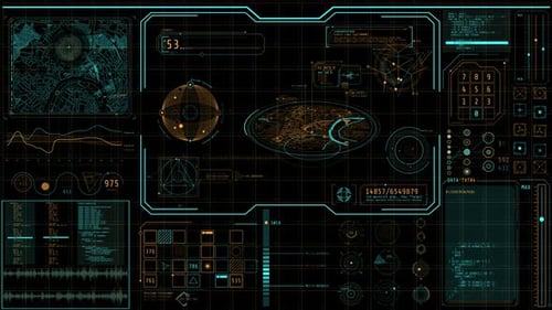 Display animado de alta tecnologia com dados de navegação e vigilância