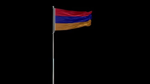 Realistic Armenian Flag Waving on Flagpole