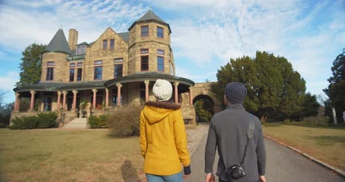 Couple Walking Up to Maymont Mansion Tourist Destination Virginia 19th