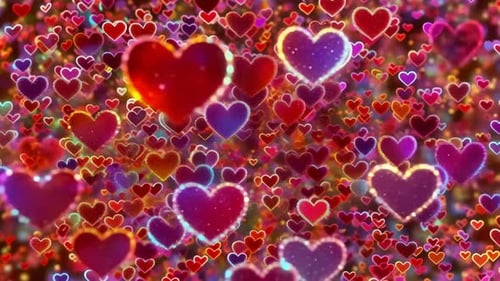 Multicolored Glowing Hearts Romantic Motion Loop