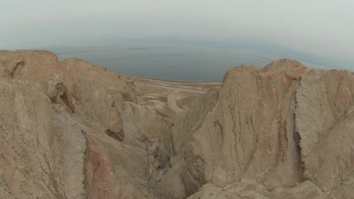 Aerial video over the cliffs of the Dead Sea, the lowest place in the world. Israel